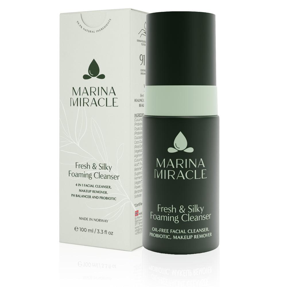Marina Miracle Fresh & Silky Foaming Cleanser hvit flaske med pumpe