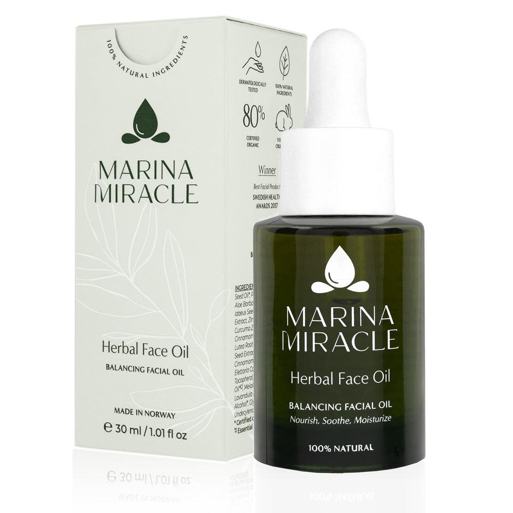 Marina Miracle Herbal Face Oil mot rødhet og irritert hud