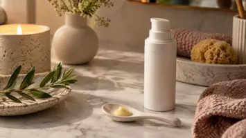 Serumpumpe og en liten mengde serum på en porselensskje