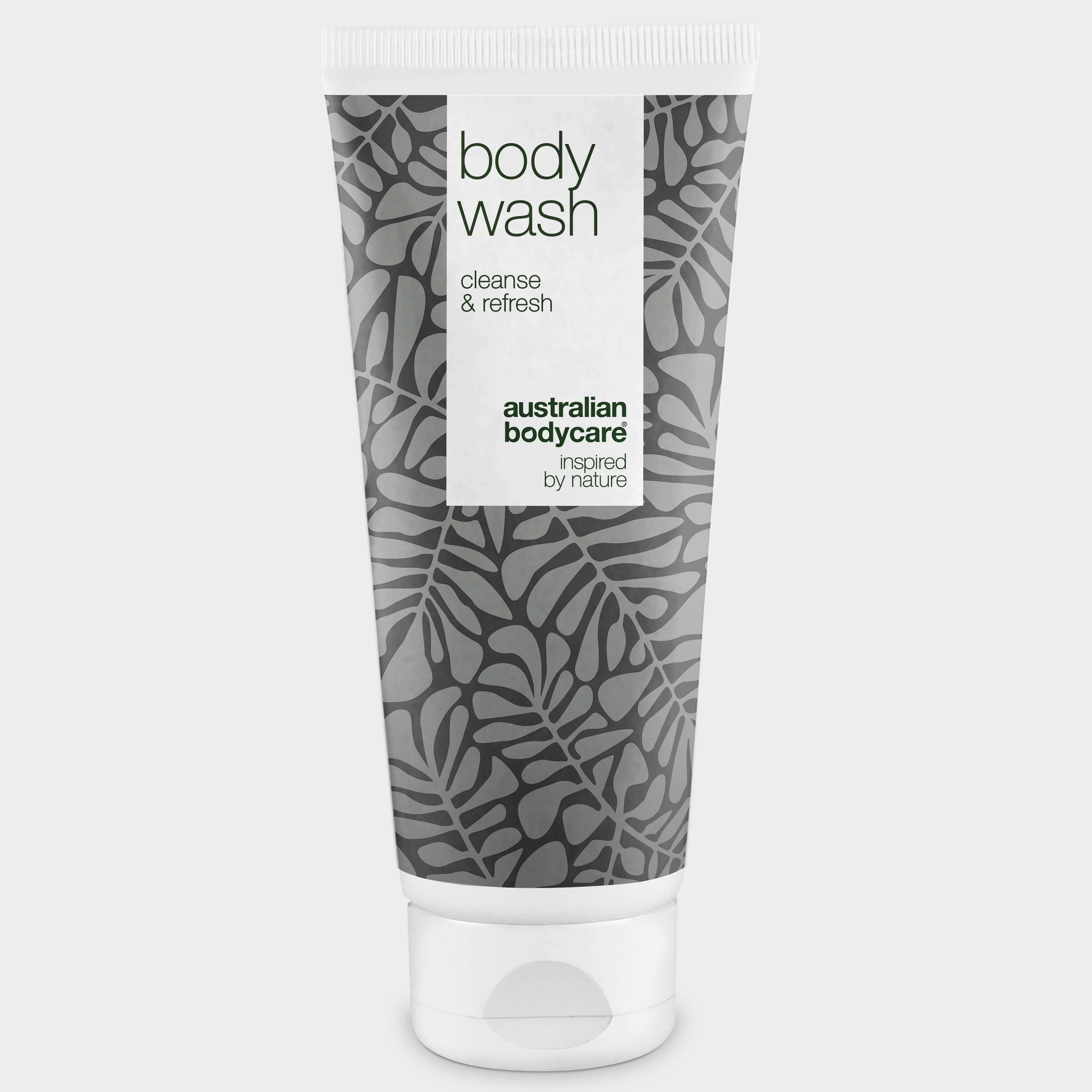 Flaske med Australian Bodycare dusjsåpe med naturlig tetreolje mot uren hud på kroppen