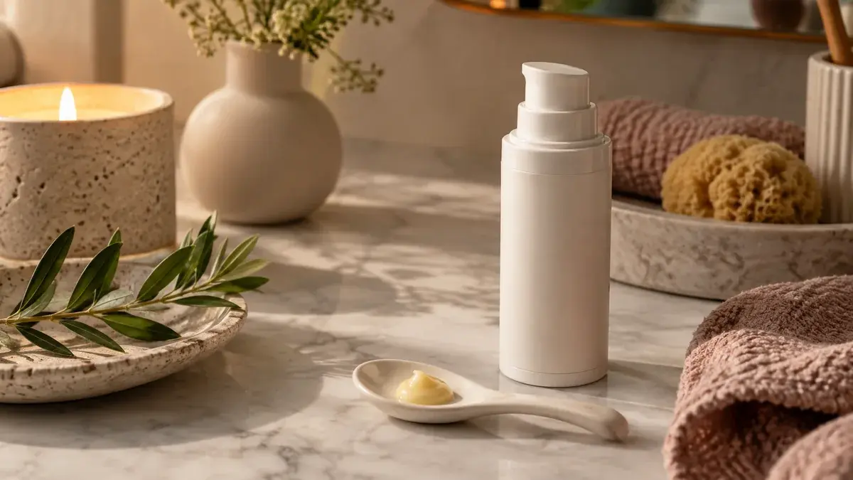 Serumpumpe og en liten mengde serum på en porselensskje