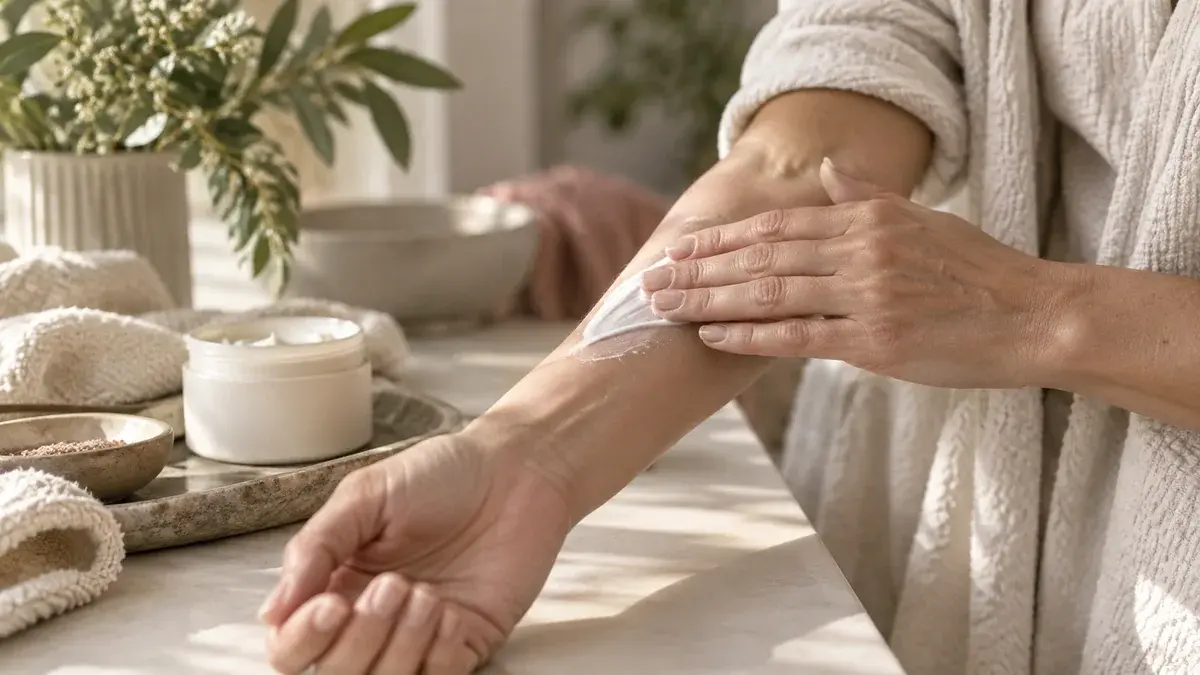 Fuktighetskrem som smøres på en tørr underarm